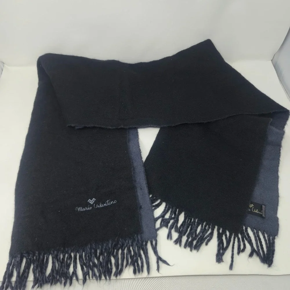Vintage Mario Valentino‎ Scarf Reversible Black/Dark Gray Wool 58